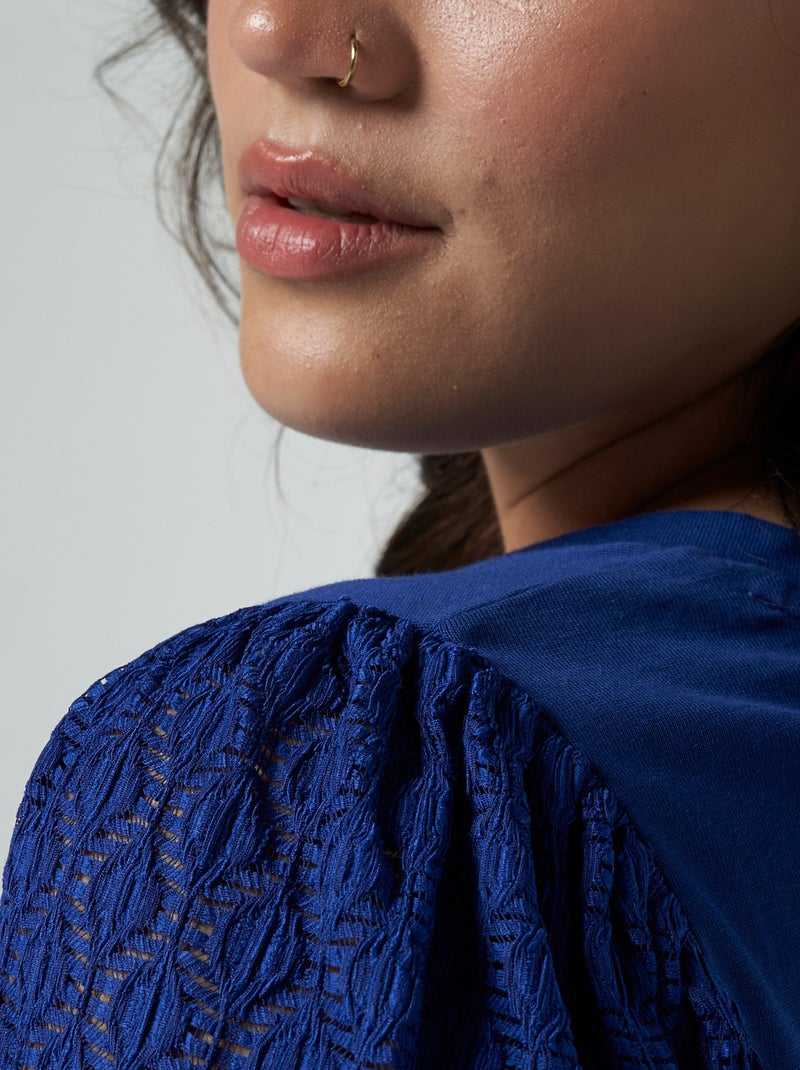 MS MODE Top Top avec manches en dentelle Bleu cobalt - Kiabi