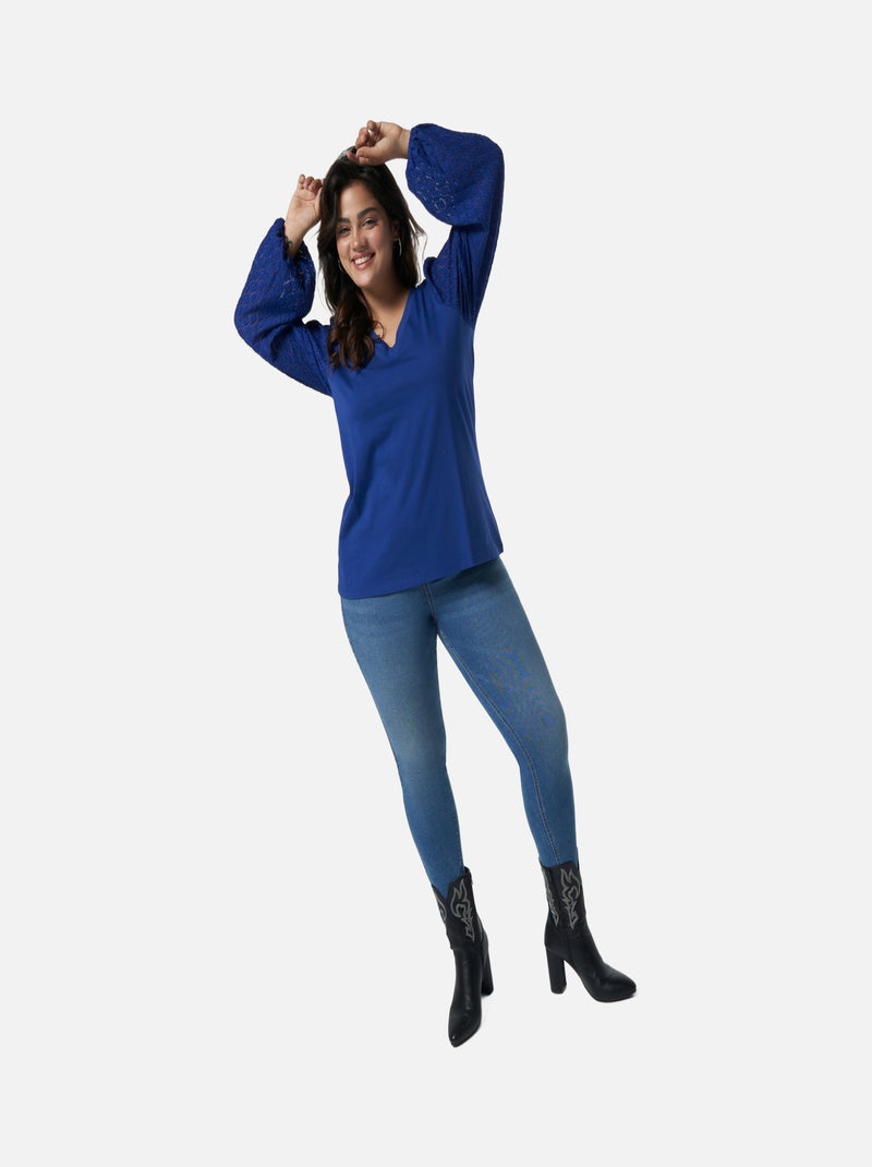 MS MODE Top Top avec manches en dentelle Bleu cobalt - Kiabi