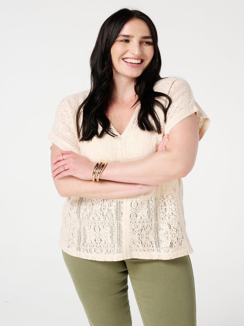 MS MODE Top Top avec motif ajouré Blanc cassé - Kiabi