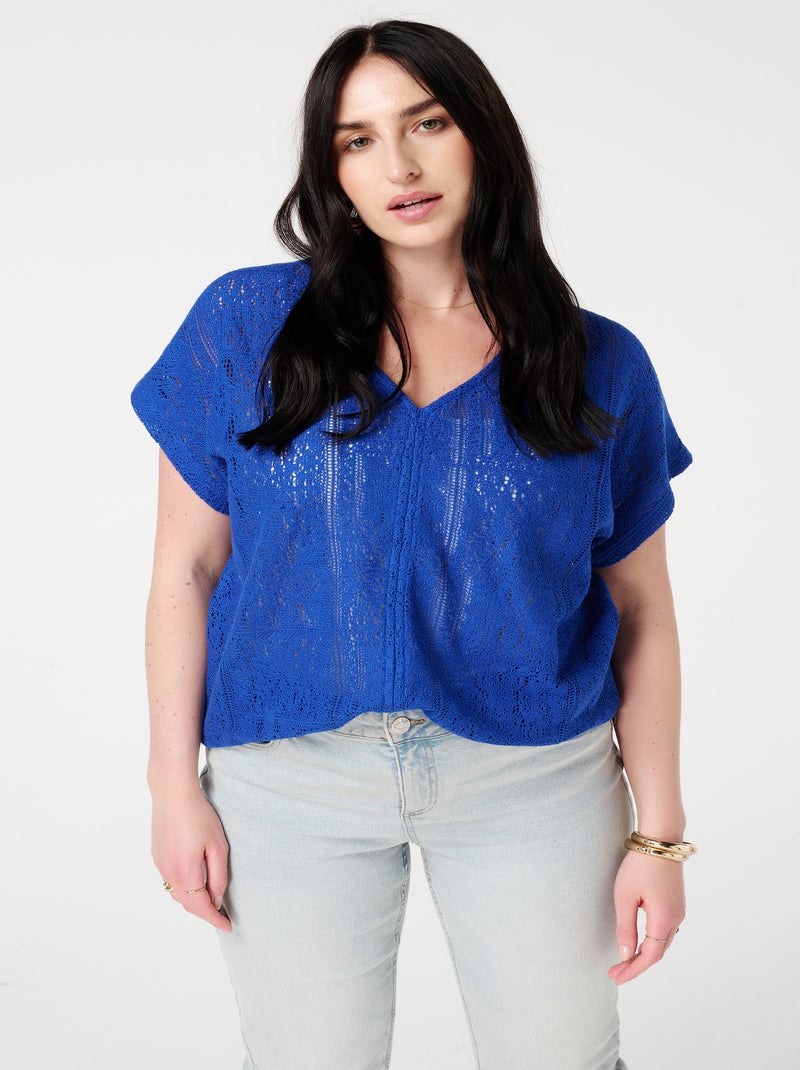 MS MODE Top Top avec motif ajouré Bleu cobalt - Kiabi