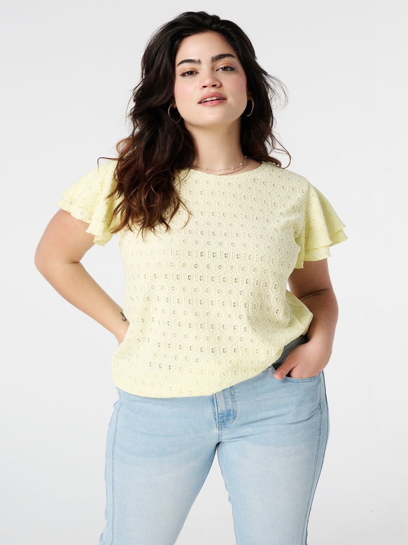 MS MODE Top Top avec motif ajouré Jaune pâle - Kiabi
