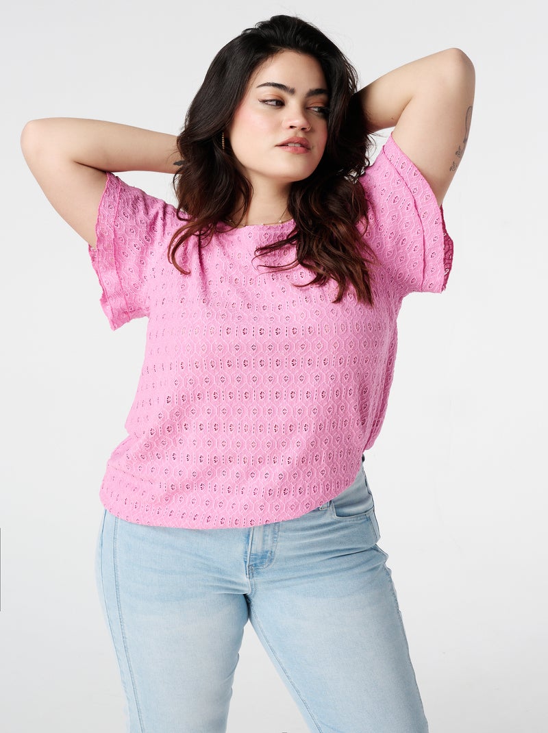 MS MODE Top Top avec motif ajouré Rose - Kiabi