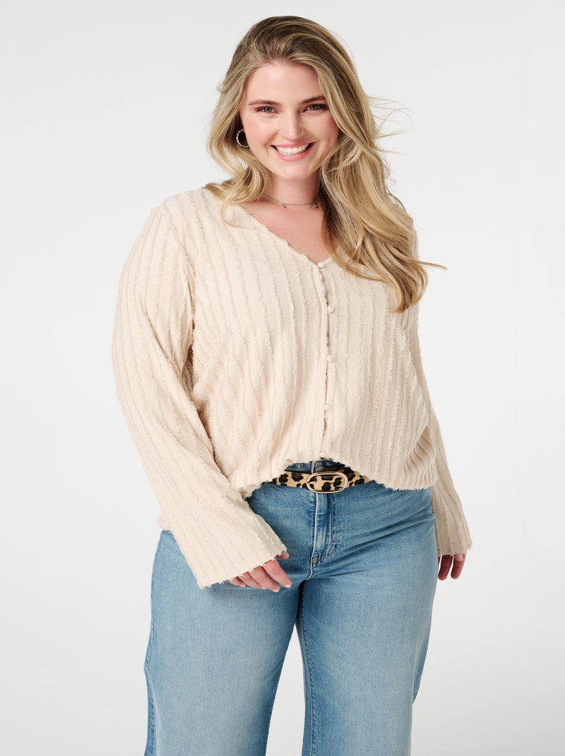 MS MODE Top Top avec texture frangée Blanc cassé - Kiabi