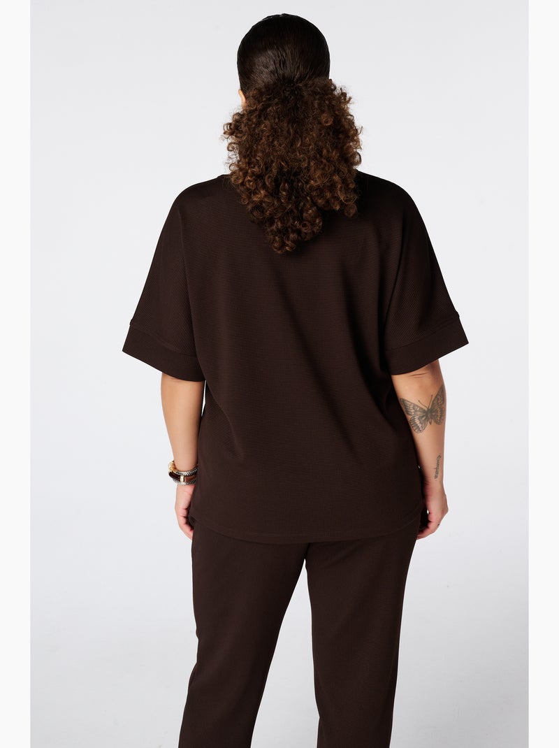 Ms Mode Top top basique à structure gaufrée Marron chocolat - Kiabi