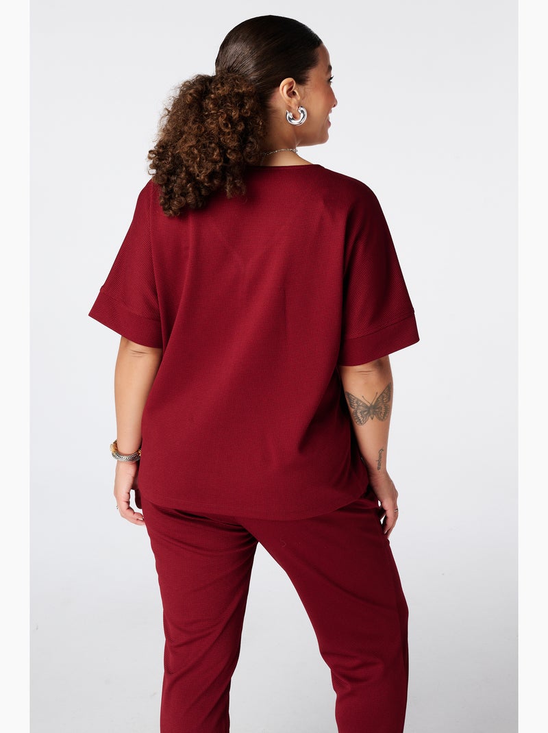 Ms Mode Top top basique à structure gaufrée Rouge foncé - Kiabi