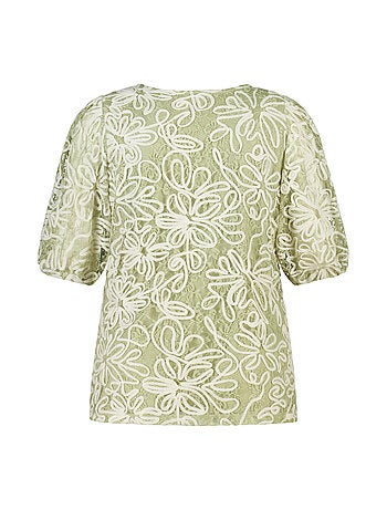 MS MODE Top Top brodé avec manches en tulle