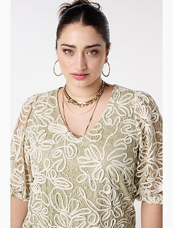 MS MODE Top Top brodé avec manches en tulle