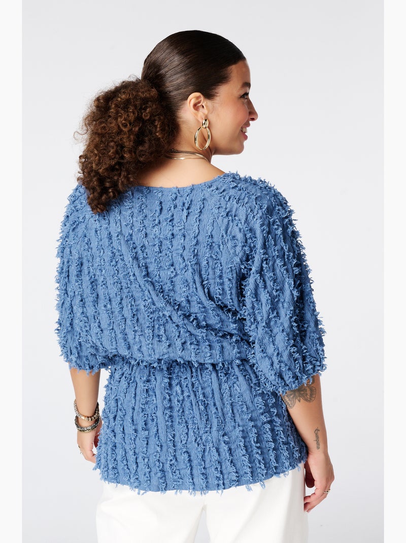 Ms Mode Top top duveteux avec cordon de serrage Bleu clair - Kiabi