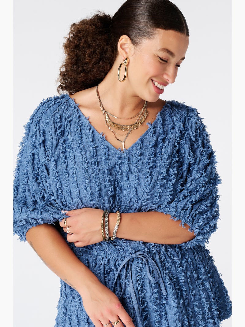 Ms Mode Top top duveteux avec cordon de serrage Bleu clair - Kiabi