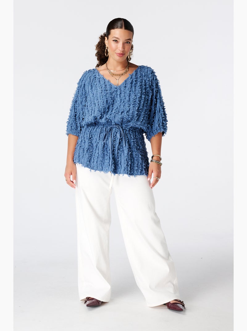 Ms Mode Top top duveteux avec cordon de serrage Bleu clair - Kiabi
