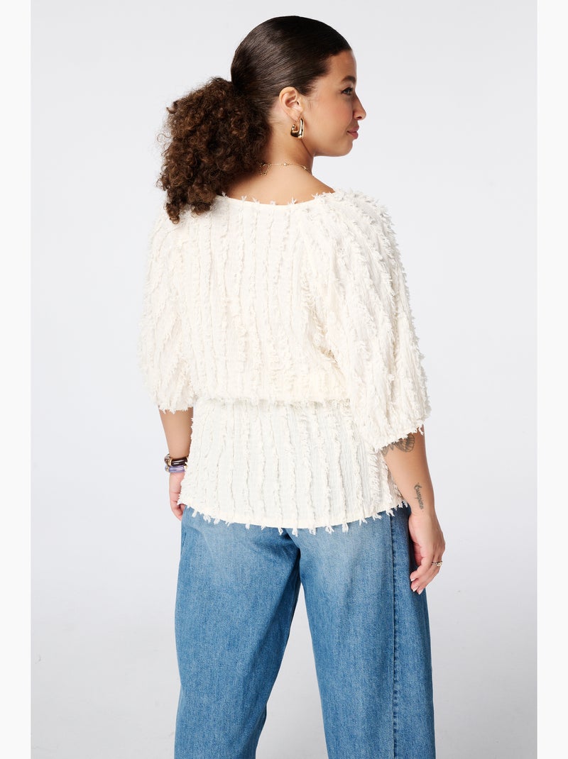 Ms Mode Top top duveteux avec cordon de serrage Crème - Kiabi
