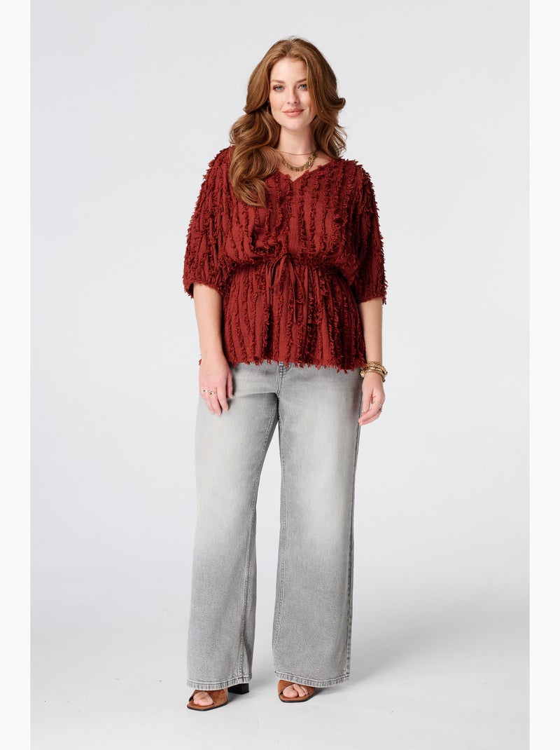 Ms Mode Top top duveteux avec cordon de serrage Rouge brique - Kiabi