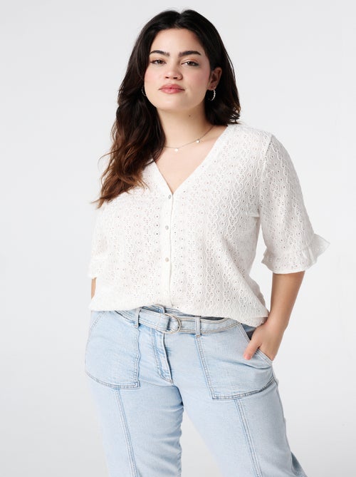 MS MODE Top Top en broderie avec fermeture à boutons - Kiabi