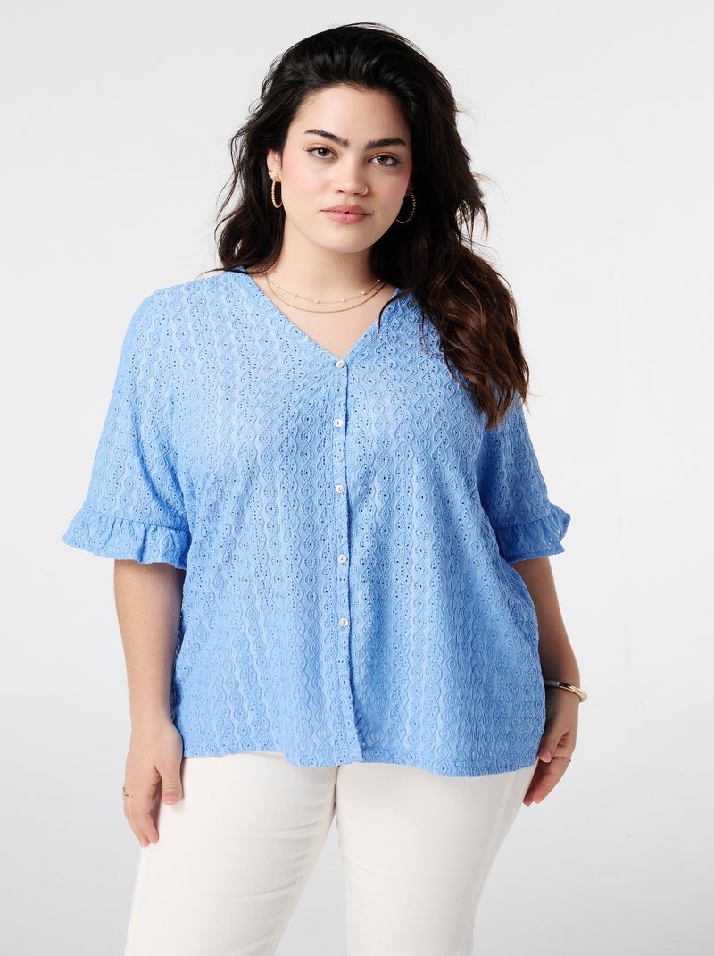 MS MODE Top Top en broderie avec fermeture à boutons Bleu impérial - Kiabi