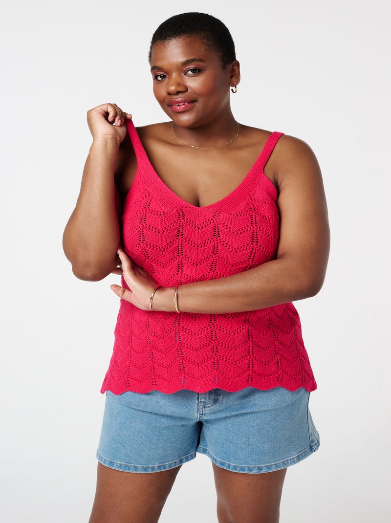 MS MODE Top Top en crochet avec encolure en V Rose fushia - Kiabi