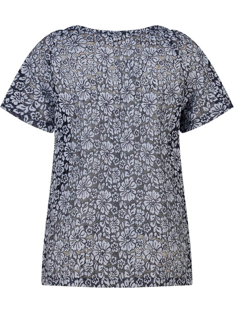 Ms Mode Top top en dentelle à imprimé floral Bleu Argenté Blanc - Kiabi