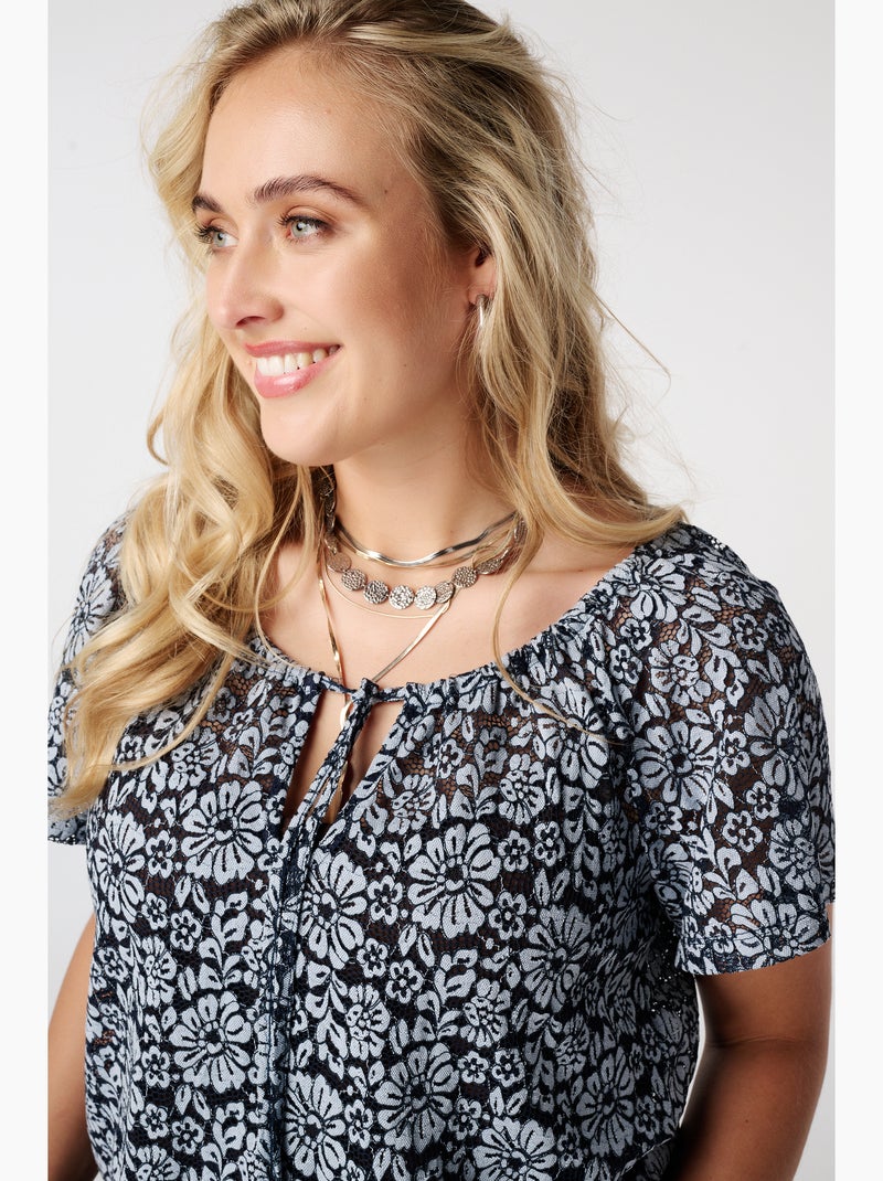 Ms Mode Top top en dentelle à imprimé floral Bleu Argenté Blanc - Kiabi