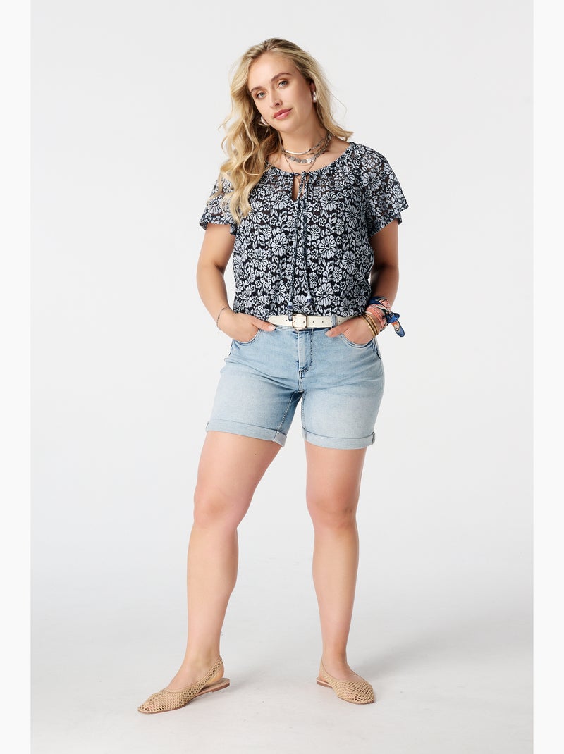 Ms Mode Top top en dentelle à imprimé floral Bleu Argenté Blanc - Kiabi
