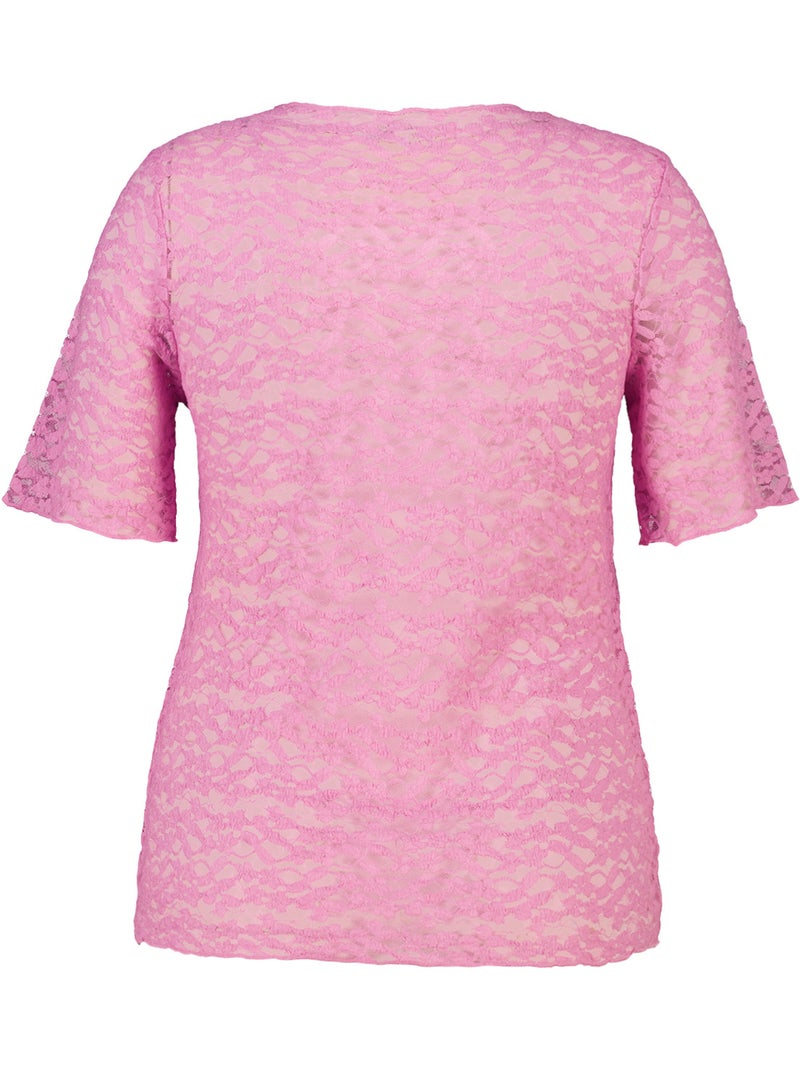 Ms Mode Top top en dentelle à manches courtes Rose fluo - Kiabi