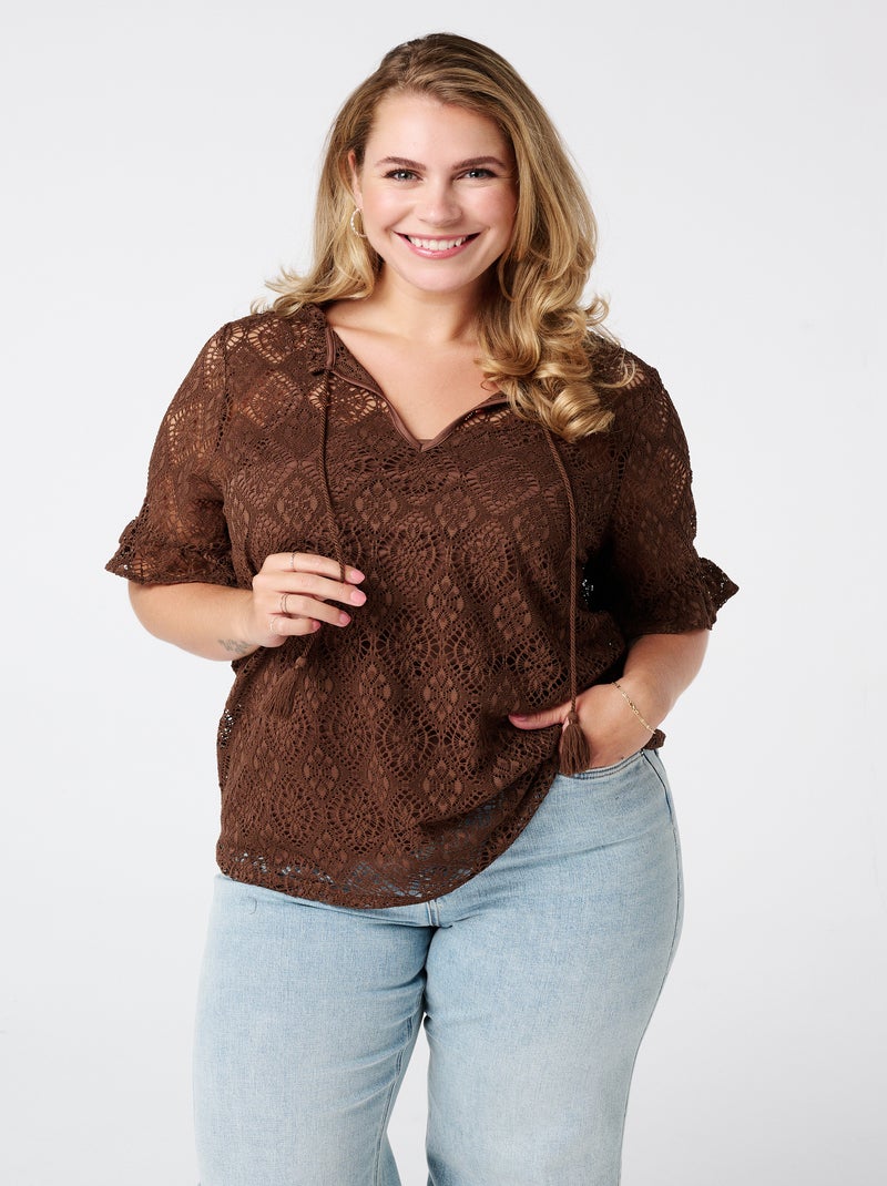 MS MODE Top Top en dentelle Marron chocolat - Kiabi
