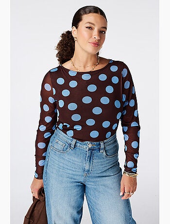 Ms Mode Top top en mesh drapée à pois