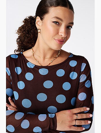 Ms Mode Top top en mesh drapée à pois