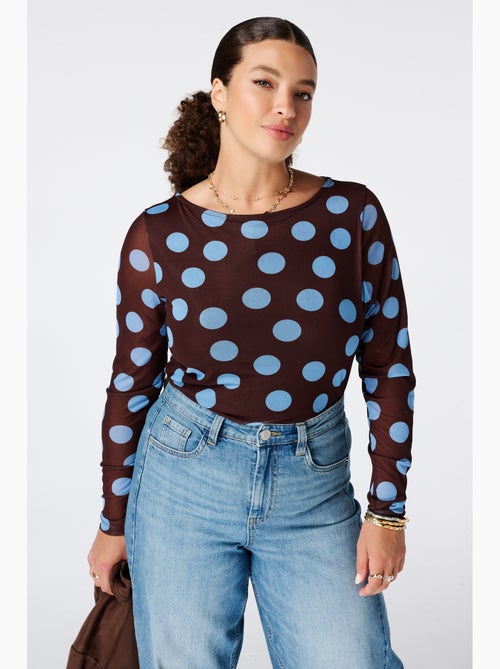 Ms Mode Top top en mesh drapée à pois - Kiabi Ms Mode Top top en mesh drapée à pois - Kiabi