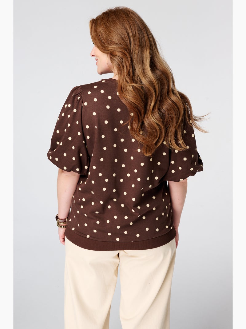 MS MODE Top Top en sweat à pois Marron/Multicolore - Kiabi