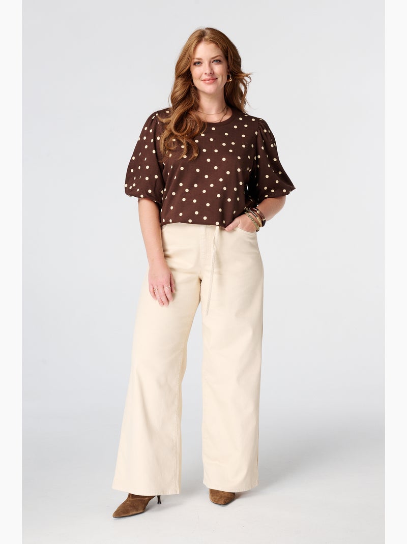 MS MODE Top Top en sweat à pois Marron/Multicolore - Kiabi