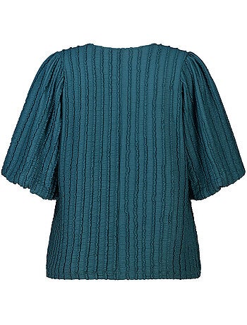 Ms Mode Top top en tissu froissé à manches bouffantes