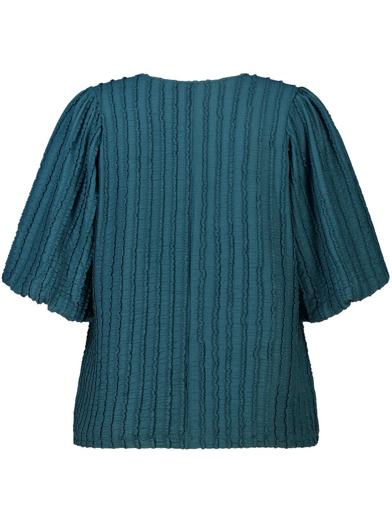 Ms Mode Top top en tissu froissé à manches bouffantes Bleu canard - Kiabi