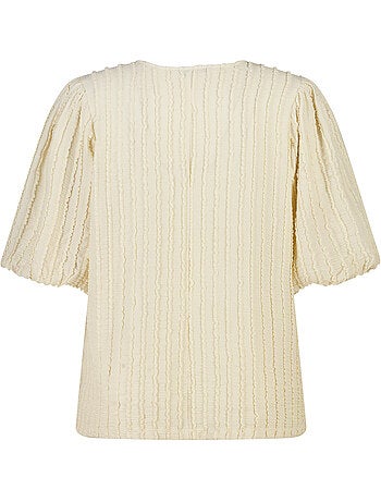 Ms Mode Top top en tissu froissé à manches bouffantes