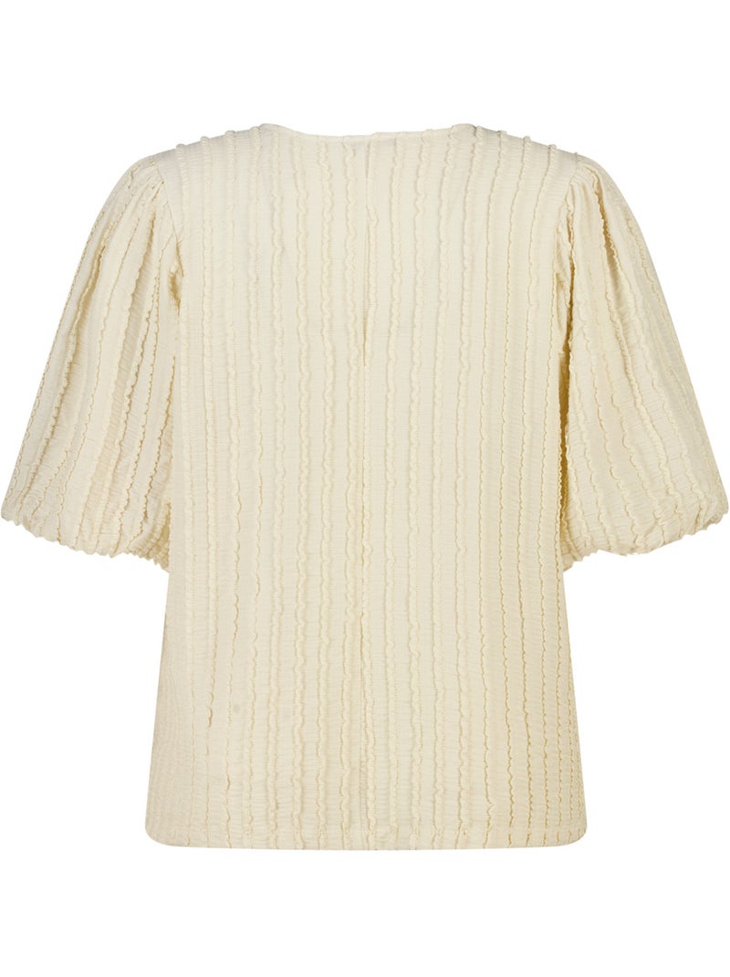 Ms Mode Top top en tissu froissé à manches bouffantes Crème - Kiabi