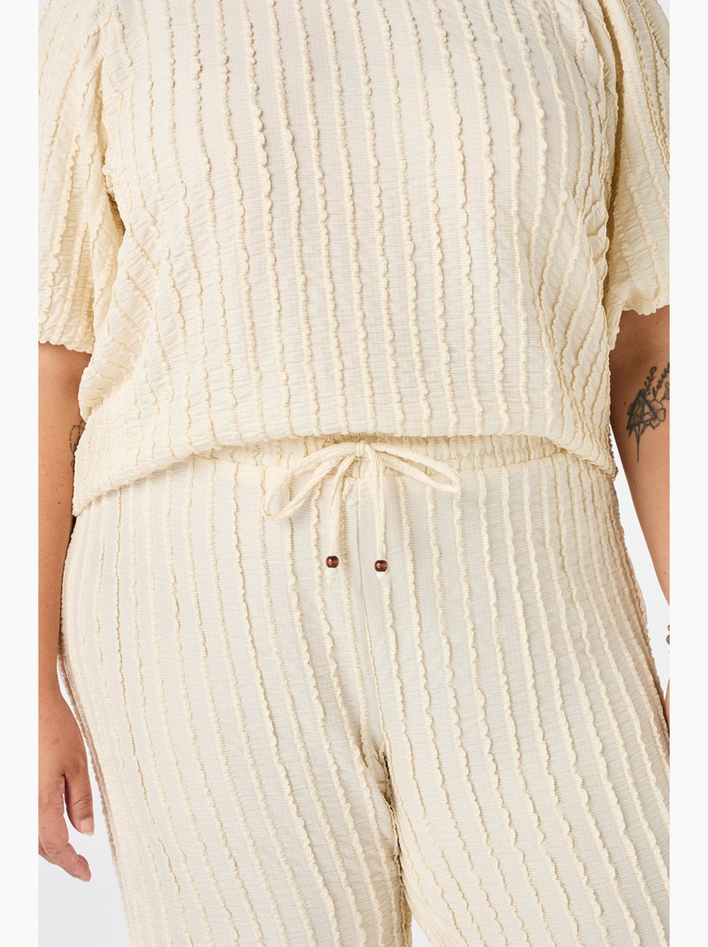 Ms Mode Top top en tissu froissé à manches bouffantes Crème - Kiabi