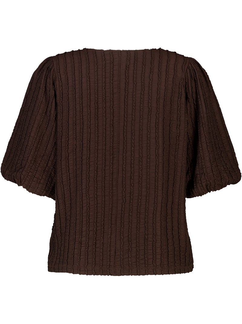 Ms Mode Top top en tissu froissé à manches bouffantes Marron chocolat - Kiabi