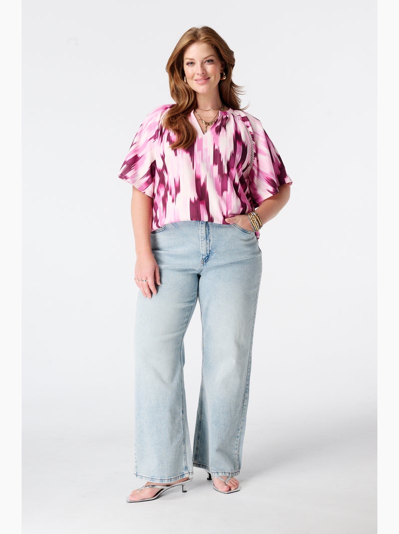 Ms Mode Top top imprimé avec col en v Rose/Multicolore - Kiabi