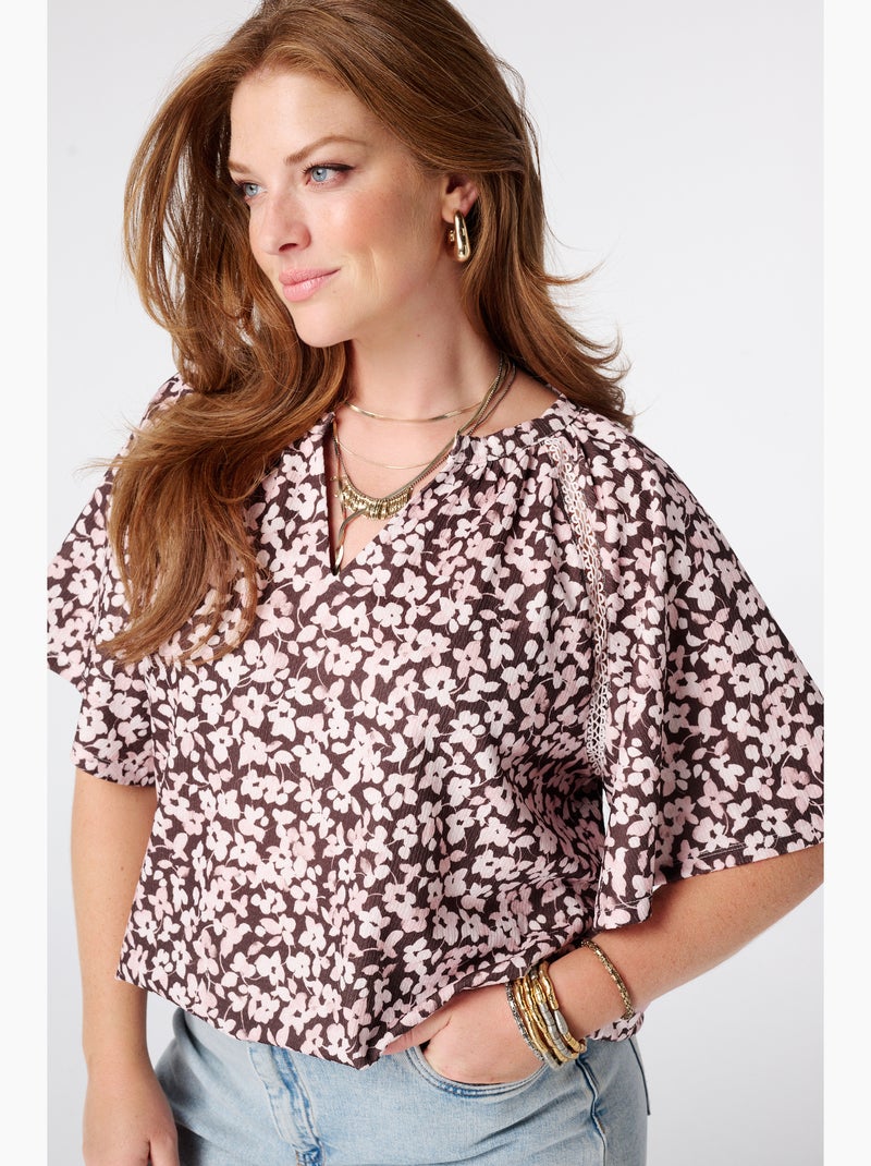 Ms Mode Top top imprimé avec col en v Sable - Kiabi