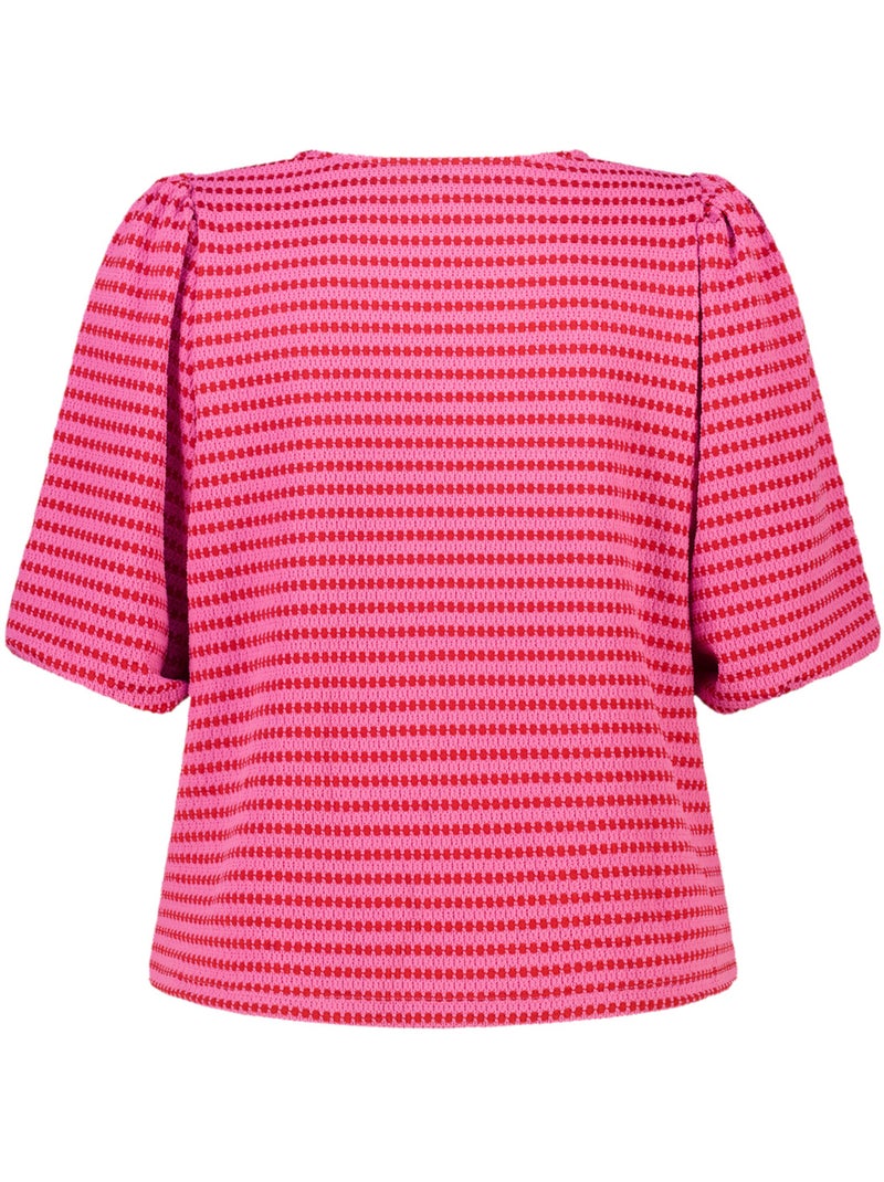 Ms Mode Top top rayé à manches bouffantes Rose/Multicolore - Kiabi