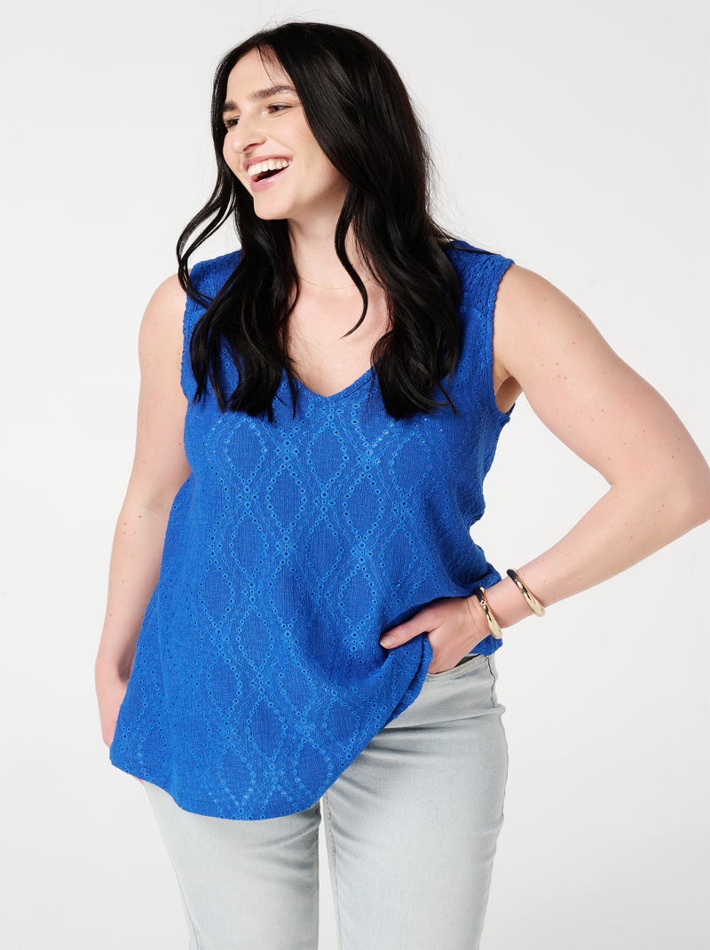 MS MODE Top Top sans manches avec structure en dentelle Bleu cobalt - Kiabi