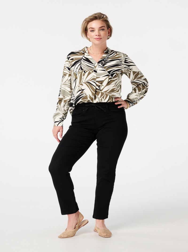 MS MODE Tregging Jean droit avec taille élastique Noir Noir - Kiabi