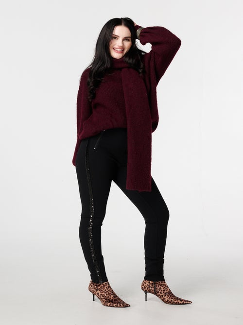 MS MODE Tregging Legging skinny à paillettes et bande latérale - Kiabi