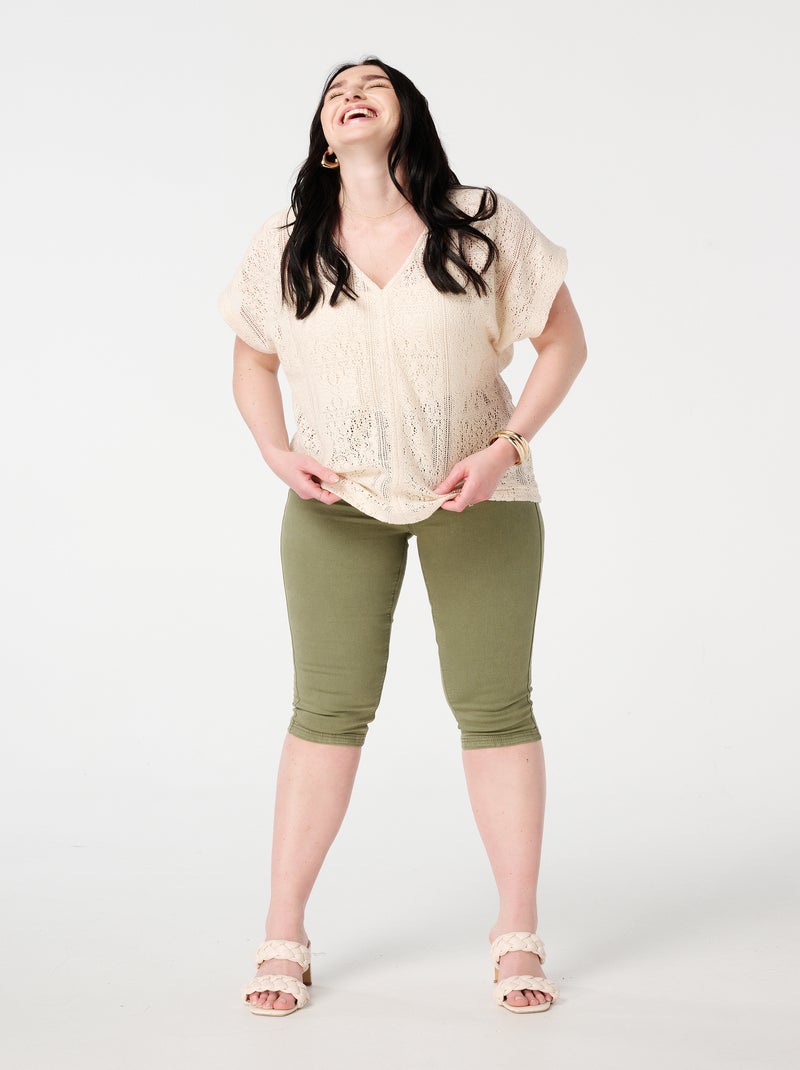 MS MODE Tregging Tregging 3/4 Vert sauge/Blanc cassé/Sable - Kiabi