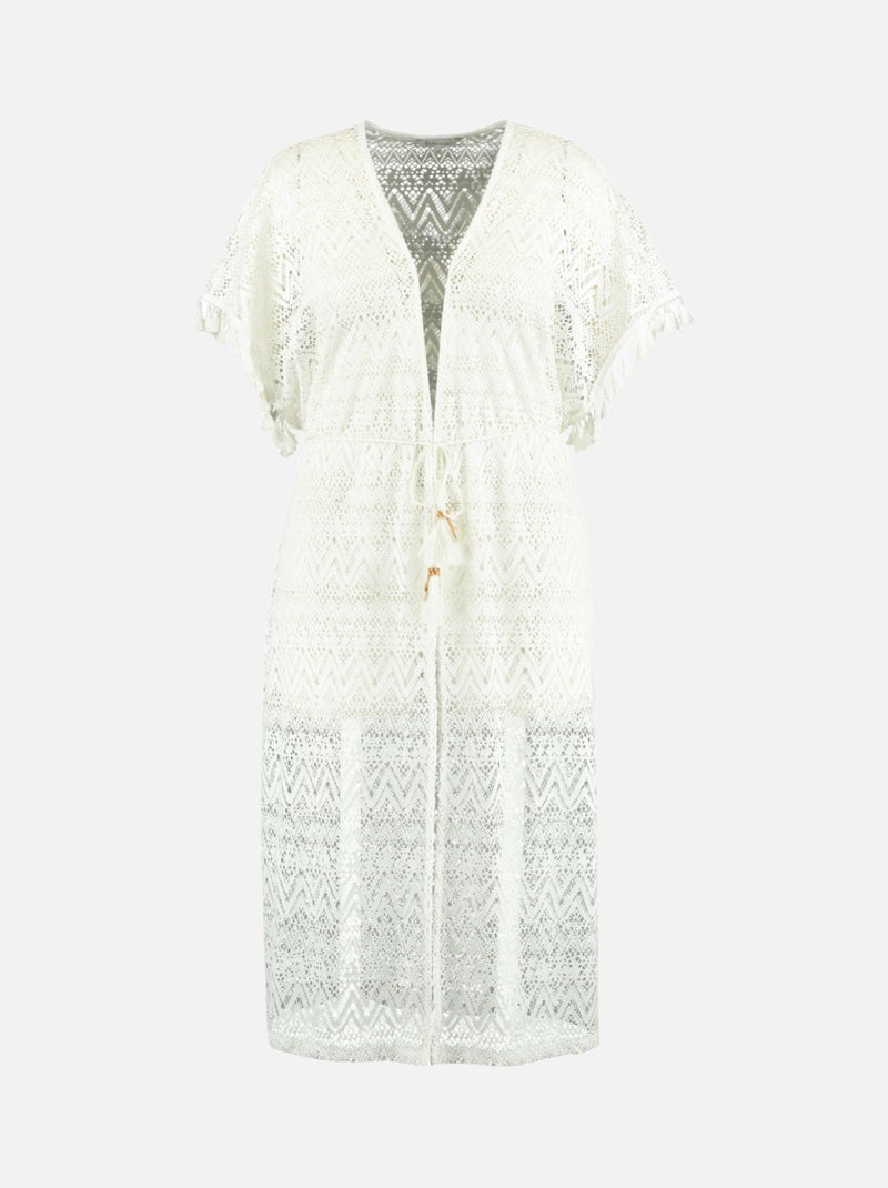MS MODE Tunique Kimono en dentelle Blanc cassé - Kiabi