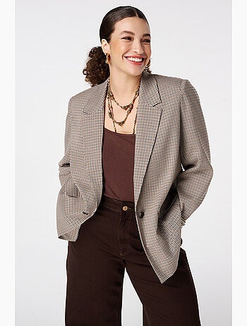 MS MODE Veste Blazer à carreaux avec fermeture à boutons