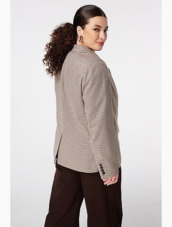 MS MODE Veste Blazer à carreaux avec fermeture à boutons