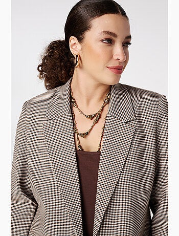 MS MODE Veste Blazer à carreaux avec fermeture à boutons