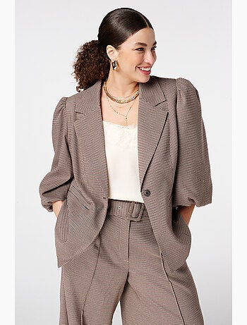 MS MODE Veste Blazer à carreaux avec manches bouffantes