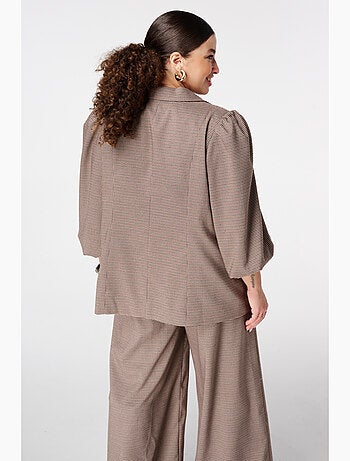 MS MODE Veste Blazer à carreaux avec manches bouffantes