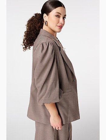 MS MODE Veste Blazer à carreaux avec manches bouffantes
