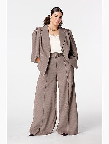 MS MODE Veste Blazer à carreaux avec manches bouffantes
